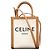 Céline Borsa a spalla cabas verticale mini in tela Celine Marrone Bianco