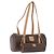 Céline Bolso de mano de lona Macadam CELINE en cuero PVC marrón dorado Auth 171455V Castaño