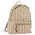 MCM Logogram Vicetos Backpack PVC Leather Beige Gold Silver Auth BA11136 Silvery Golden