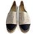 Timeless Chanel Espadrilla piatta in cotone con pattina e punta cap 40 Nero & Bianco - vista 3