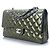 Timeless Chanel Medium Double Flap Tasche aus grünem gestreiftem Lackleder, zeitloser Klassiker mit silberner Hardware Khaki Anthrazitgrau Dunkelgrün - Ansicht 5