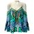 Camilla Top in seta blu / turchese con spalle scese e cristalli