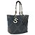 Borsa Tote CHANEL in tela blu navy con CC argento Auth bs33826