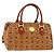 MCM Vicetos Logogram Borsa a Mano in Pelle PVC Marrone Oro Auth bs33817 D'oro