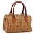 MCM Vicetos Logogram Borsa a Mano in Pelle PVC Marrone Oro Auth BSZ338 D'oro