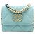 Chanel Blau gestepptes Denim 19 Kartenhalter mit Kette Hellblau