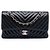 Chanel Nero Medio Classico Chevron Pelle di Agnello Doppio Flap