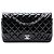 Chanel Nero Medio Classico in Pelle Verniciata Doppio Flap
