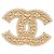NUOVO BROCCHE CHANEL LOGO CC QUILTATO IN METALLO DORATO E STRASS D'oro