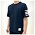Thom Browne Navy T-Shirt mit diagonalen Streifen und seitlichem Schlitz Blau - Ansicht 14
