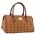 MCM Vicetos Logogram Borsa a Mano in PVC Pelle Marrone Oro Auth BSZ179 D'oro