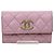 Tarjetero de piel de ternera granulada rosa Chanel