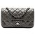 Chanel Mini Retangular Clássico Metálico Caviar Cinza com Aba Única Marrom Cinza antracite