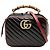 Borsa in pelle matelassé diagonale GG Marmont nera piccola con torchon e bambù di Gucci Nero