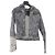 Philipp Plein Giacca di jeans con borchie e inserti in pelle sulle maniche Grigio
