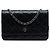 Wallet On Chain Chanel Schwarze CC gesteppte Lackleder Geldbörse mit Kette