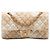 Chanel Beige Medio Classico Ricamato Tela Doppio Flap
