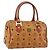 MCM Vicetos Logogram Borsa a Mano PVC Marrone Oro Auth BA7030 D'oro