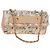 CHANEL Borsa a Catena Choco Bar Line Pelle Cotone Beige Oro CC Auth 152448V D'oro