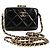 Borsa a Spalla con Catena CHANEL Pelle Verniciata Nera Oro CC Auth 134911SAM Nero D'oro