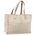 CHANEL Nova Bolsa Tote de Viagem Nylon Bege Ouro CC Auth ti3788 Dourado