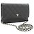 Wallet On Chain CHANEL Cartera con cadena de piel de ternera granulada negra Negro - vista 2