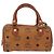 Borsa Boston Mini Logogram Vicetos MCM in pelle PVC 2 in 1 marrone oro Auth BAZ463 D'oro - vista 3