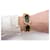 Hermès VINTAGE HERMES CROISILLONS BRACELET GOLD PLATED & POROSUS CROCODILE LEATHER BANGLE Golden  - view 5