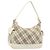 Burberry Borsa a Spalla Nova Check in Tela e Pelle Beige Argento Auth ARZ872