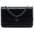 Wallet On Chain Cartera con cadena de cuero charolado acolchado Chanel CC Negro