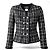 Timeless Chanel 14P Black Grid Tweed Braided Trim Double Breasted Jacket FR 36 Silvery White