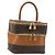Céline CELINE Macadam Canvas Vanity Hand Bag PVC Leather Brown Gold Auth YKZ1479A Golden