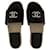 Espadrillas Chanel in pelle nera con CC in perle e strass Nero