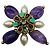 Broche CC Logo embelezada com pedras em roxo / turquesa / strass / pérolas da Chanel 2005 Multicor