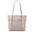 Borsa tote in tela beige con strisce e logo Prada