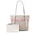 Borsa tote in tela beige con strisce e logo Prada - vista 7