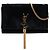 Borsa a tracolla Kate Monogram in suede nero medio con frange Saint Laurent