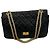Chanel 2.55 Borsa a tracolla in pelle nera trapuntata con finiture dorate Nero
