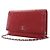 Wallet On Chain Cartera Chanel de piel de cordero grabada CC roja con cadena Camelia - vista 3