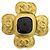 Timeless Goldene Metallbrosche mit Kleeblattstein Chanel Coco Mark Vintage 96A Schwarz