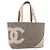 Borsa tote della linea Cambon di CHANEL in tweed grigio argento CC Auth mr2380A Marrone