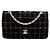 Chanel Nero Medio Classico Trapuntato in Tweed e Agnello Metallico Doppio Flap
