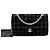 Chanel Nero Medio Classico Trapuntato in Tweed e Agnello Metallico Doppio Flap - vista 9