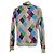 Miu Miu Bunt gemusterter Rautenmuster-Pullover mit hohem Kragen Mehrfarben Golden