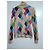Miu Miu Bunt gemusterter Rautenmuster-Pullover mit hohem Kragen Mehrfarben Golden - Ansicht 2