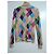Miu Miu Bunt gemusterter Rautenmuster-Pullover mit hohem Kragen Mehrfarben Golden - Ansicht 6