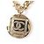 Collar Choker de metal dorado Chanel con marca Coco y strass