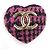 Spilla in tweed a forma di cuore Chanel Nero Rosa