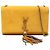 Saint Laurent Borsa a tracolla Kate Monogram in suede giallo medio con frange Senape