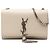 Saint Laurent Marrone Piccolo Grain de Poudre Monogramma Kate Borsa a Tracolla con Frange Beige